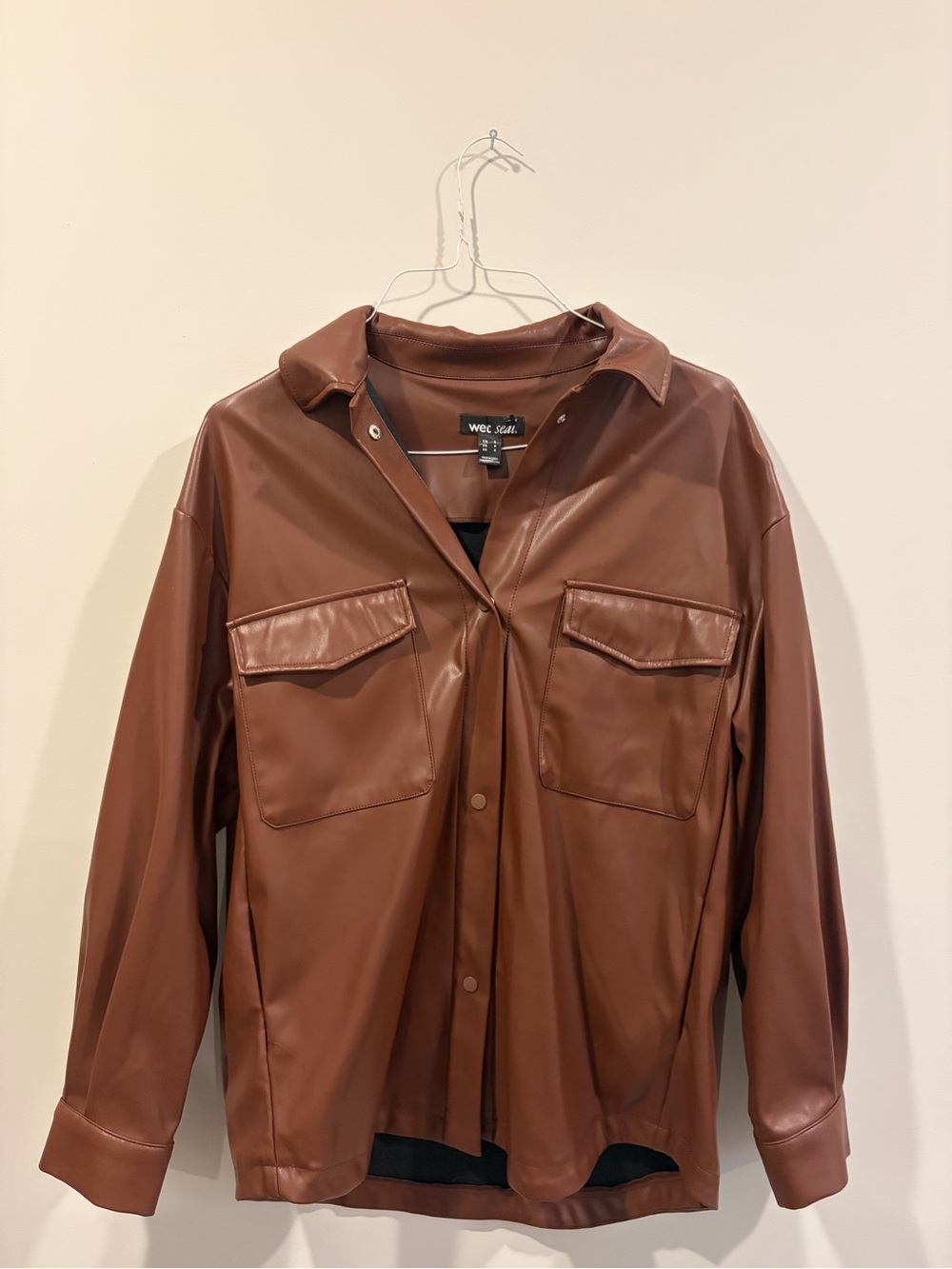Wet Seal Brown Faux Leather Shirt Jacket